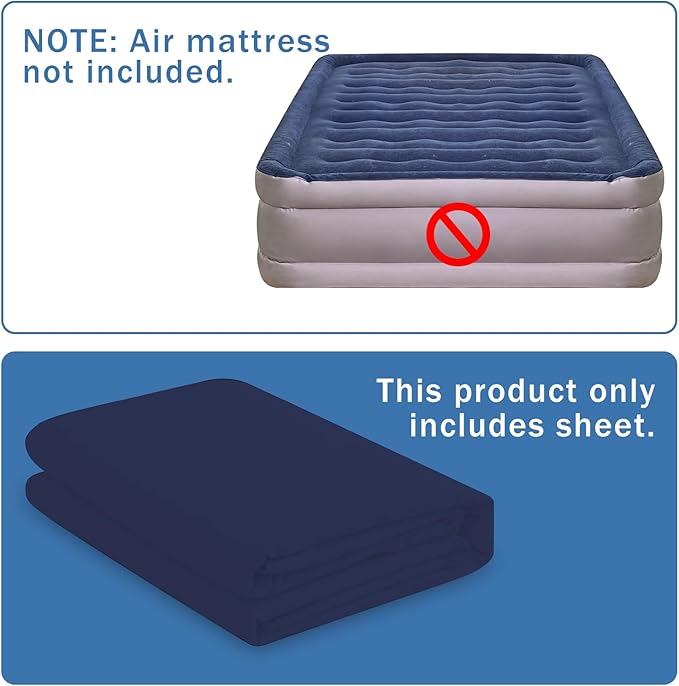 Bedecor Air Bed Sheets for Mattress Cover Removable Bed and Elastic Band Super Soft and Breathable & Deep up to 21" Blue Queen