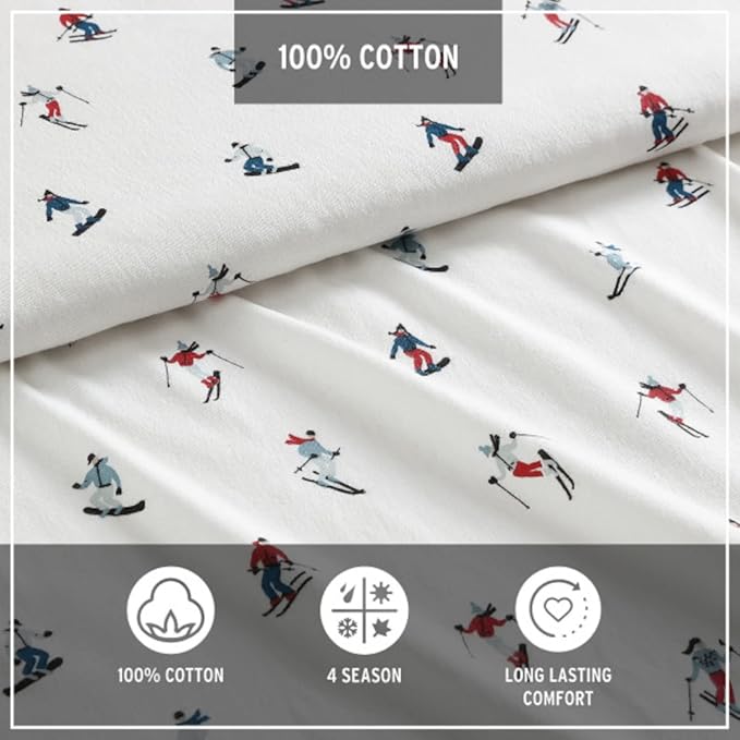 Eddie Bauer - Full Sheets, Cotton Flannel Bedding Set, Brushed for Extra Softness, Cozy Home Decor (Ski Slope, Full)