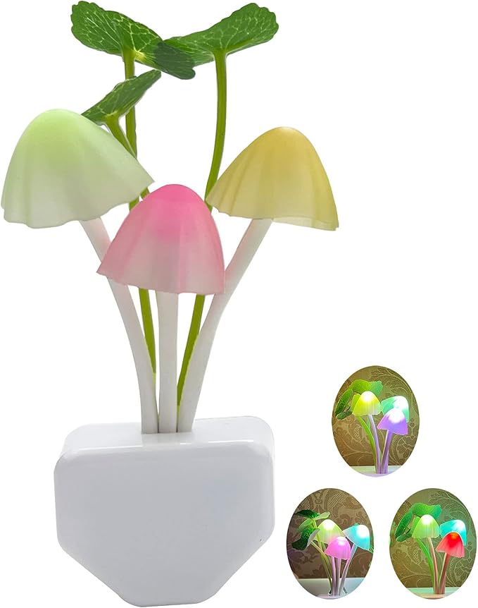 Smart Dusk to Dawn Sensor Led Night Light, 0.6W Multi-Color Changing Plug-in Mushroom Dream Bed Nightlight, Funny Energy Efficient Wall Lamp Flower Novelty Gifts for Nursery, Baby, Kids, Adults