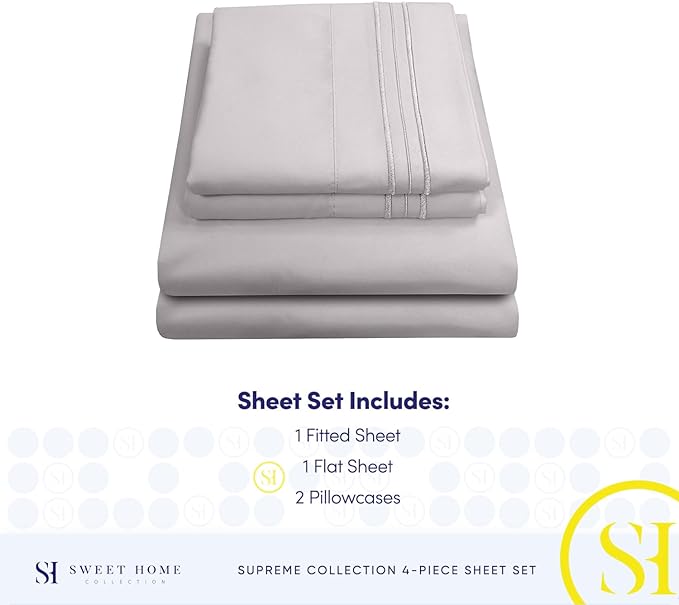 Full Size Sheet Sets - Breathable Luxury Sheets with Full Elastic & Secure Corner Straps Built In - 1800 Supreme Collection Extra Soft Deep Pocket Bedding Set, Sheet Set, Full, Silver