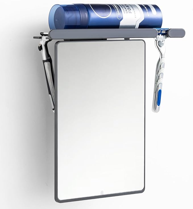 TAILI Shower Mirror Fogless for Shaving with Razor Holder, Anti-Fog with Powerful Suction for Bathroom,Makeup Shave Mirror Wall Mounted for Men & Women, Shatterproof & Removable,Grey