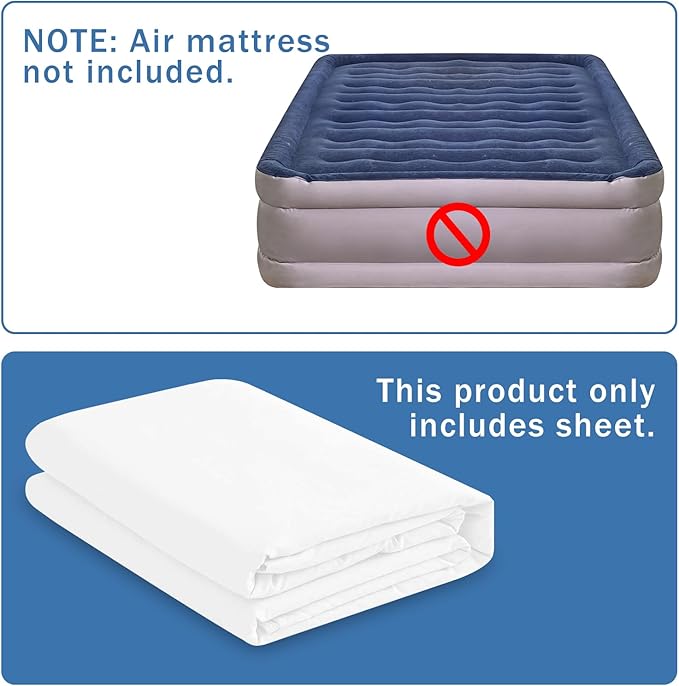 Bedecor Fitted Sheet for Air Mattress Inflate Without Disassembly Convenient & Firm Deep up to 21" White -Full