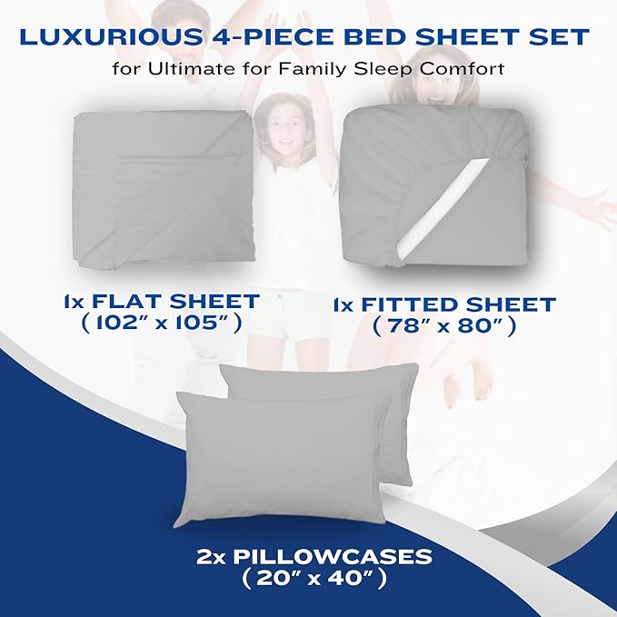 DREAMCARE Full Size Sheets – 4 pcs Cooling Sheets – up to 21” Deep Full Sheet Set – Hotel Luxury Sheets & Pillowcases – Superior Softness 100% Fine Microfiber with Side Pocket – Light Gray