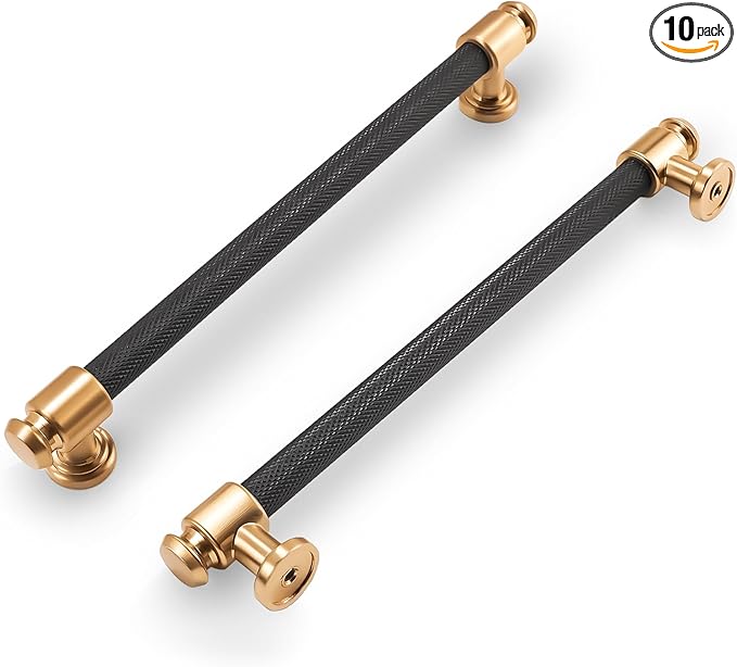 10 Pack 7-1/2 inch(192mm) Black and Champagne Bronze Kitchen Cabinet Handles Knurled Cabinet Pulls Black Drawer Pulls Kitchen Cabinet Hardware