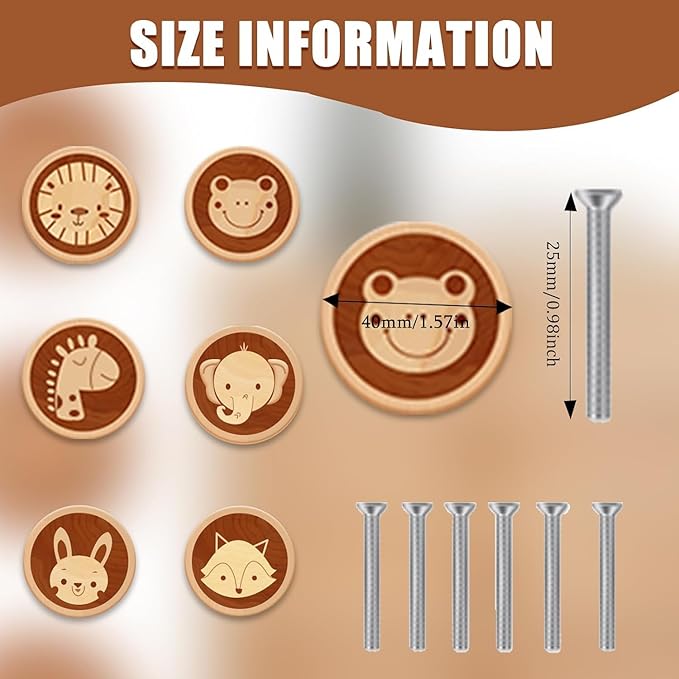 12 Pack Dinosaur Dresser Knobs 40MM/1.57" Wooden Cartoon Animal Cabinet Knob Kids Dresser Knobs Handle Drawer Knobs for Nursery