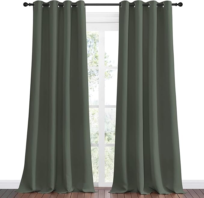 NICETOWN Dark Mallard Blackout Draperies Curtains, 55 inches Wide by 108 inches Long, Pair of Grommet Top Thermal Insulated Blackout Decorative Curtains for Thanksgiving Day & Christmas Decor