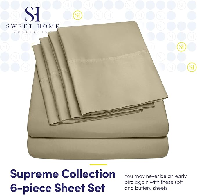 Queen Sheets Sage - 6 Piece 1500 Supreme Collection Fine Brushed Microfiber Deep Pocket Queen Sheet Set Bedding - 2 Extra Pillow Cases, Great Value, Queen, Sage