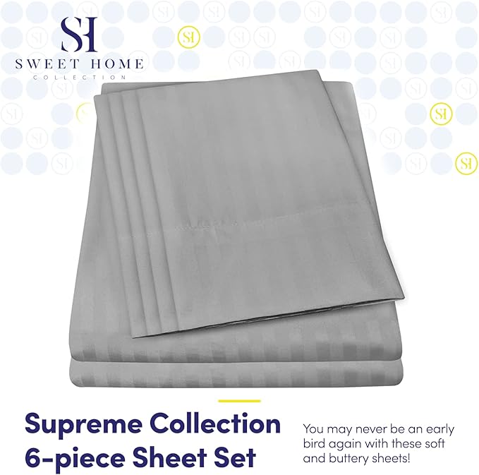Cal King Size Bed Sheets - 6 Piece 1500 Supreme Collection Fine Brushed Microfiber Deep Pocket California King Sheet Set Bedding - 2 Extra Pillow Cases, Great Value, California King, Dobby Silver
