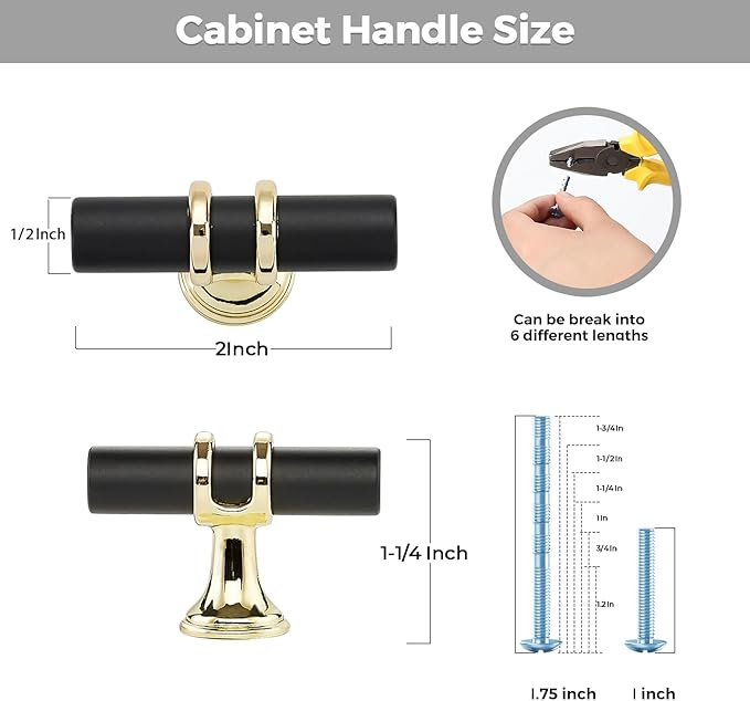 20 Pack Black&Gold Cabinet Knobs - Kitchen Cabinet Knobs Closet Pulls for Kitchen Closet Drawer Stainless Steel Dresser Hardware 2in Length Single Hole