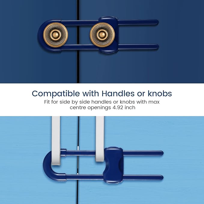 Jetec 10 Pieces Cabinet Locks for Babies, U-Shaped Proofing Drawers Safety Child Locks Adjustable, Easy to Use Childproof Latch for Knob Handle on Kitchen Door Storage Cupboard Closet (Blue)