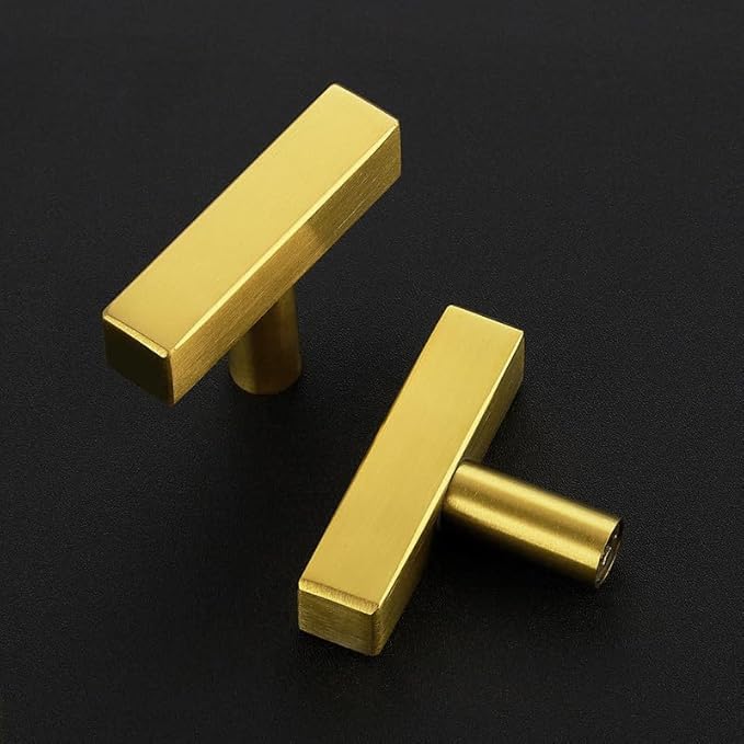 3 Pack Gold Cabinet Knobs - Sqaure Bar Cabinet Pulls Brushed Brass Knobs for Kitchen Cabinet Drawer Stainless Steel Dresser Knobs for Cabinet Hardware 2in Length Single Hole