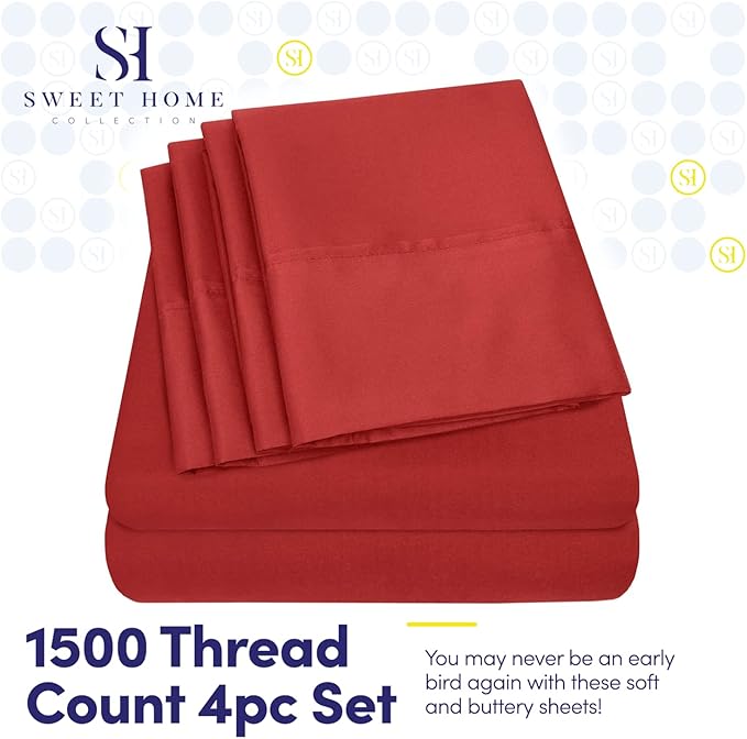 Twin XL Size Bed Sheets - 4 Piece 1500 Supreme Collection Fine Brushed Microfiber Deep Pocket Twin X-Large Sheet Set Bedding - 1 EXTRA PILLOW CASES, GREAT VALUE, Twin XL, Samba Red