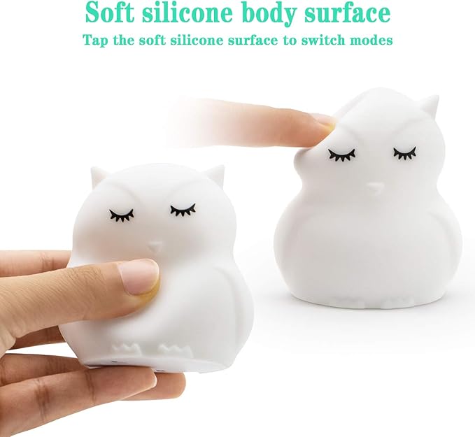 Owl Night Light Baby Bedside Lamp Child, Silicone Nursery Lamp for Breastfeeding Bedroom Mood Lights, Eye Caring, Adjustable Brightness & Color, Time Setting, Holiday Gifts - Medium