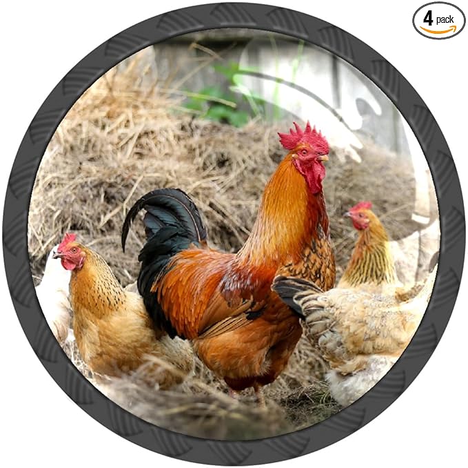 4 Pack Cabinet Knobs Farm Rooster Chicken Drawer Pulls Crystal Glass Round Knobs Handles for Dressers Drawer Bathroom Kitchen Cupboards Wardrobes Hardware Furniture Knobs