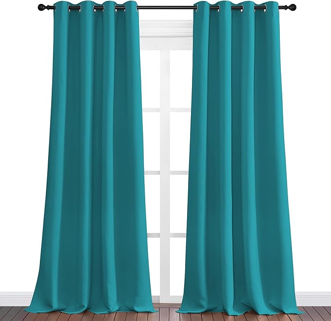 NICETOWN Room Darkening Curtains 108 inch Length 2 Panels, Peacock Teal, 2 Pieces, W55, Thermal Insulated Grommet Blackout Curtains for Modern Casual Elegant Bedroom Kids Room Theme Decoration