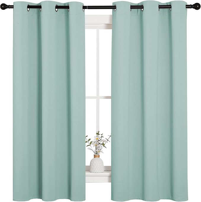 NICETOWN Aqua Blue Room Darkening Curtains for Kitchen, Window Treatment Thermal Insulated Solid Grommet Curtains/Drapes Bedroom (Set of 2, 42 inches Wide by 63 Long)