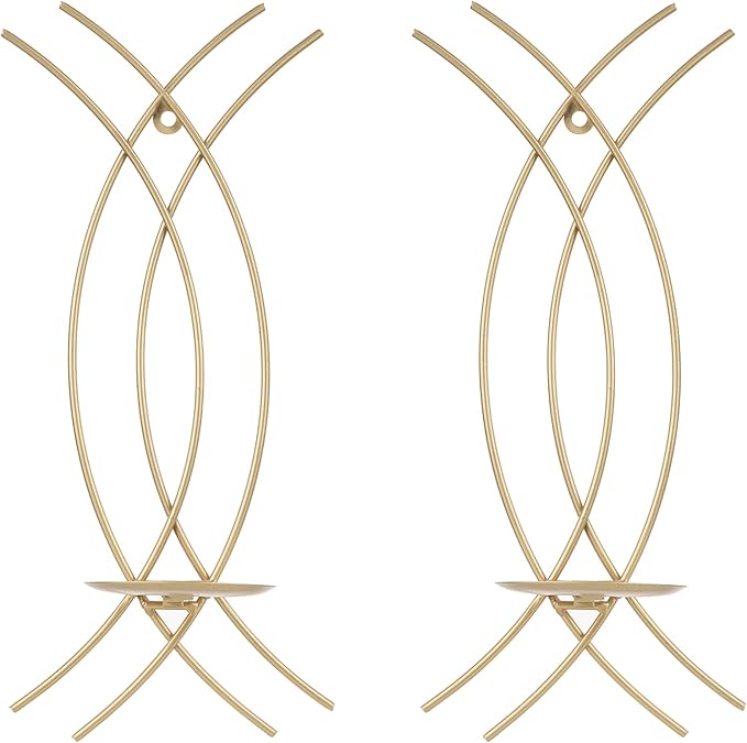 Wall Sconce Gold Wall-Mount Metal Iron Wall Candle Sconce Holder Hanging Art Home Decoration Wall Mounted Decorative Candle Holder, Set of 2