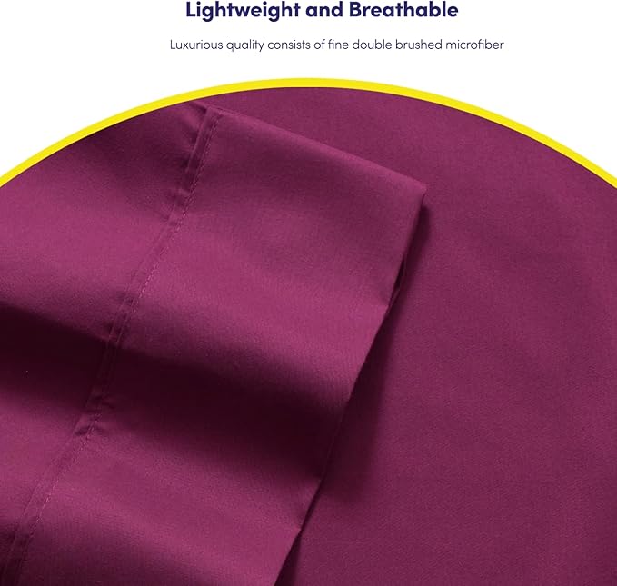 Full Size Bed Sheets - 6 Piece 1500 Supreme Collection Fine Brushed Microfiber Deep Pocket Full Sheet Set Bedding - 2 Extra Pillow Cases, Great Value, Full, Berry