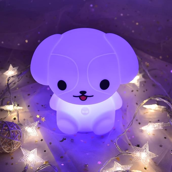 Night Lights Dog Silicone Bedside lamp for Children, Baby Nursery Light Decorative Lamps Decompression Light - Break Resistant/Eye Caring/Adjustable Brightness & Color/Time Setting - Medium