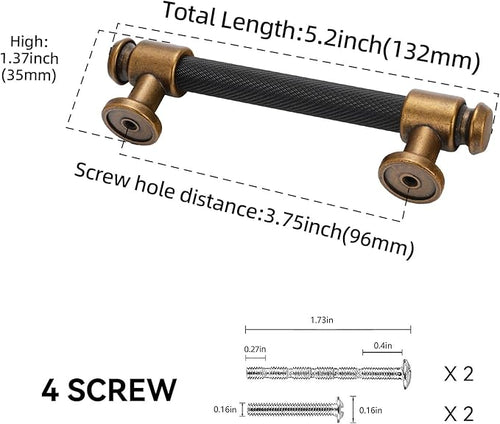 10 Pack 3-3/4 inch(96mm) Black and Antique Brass Kitchen Cabinet Handles Knurled Cabinet Pulls Black Drawer Pulls Kitchen Cabinet Hardware