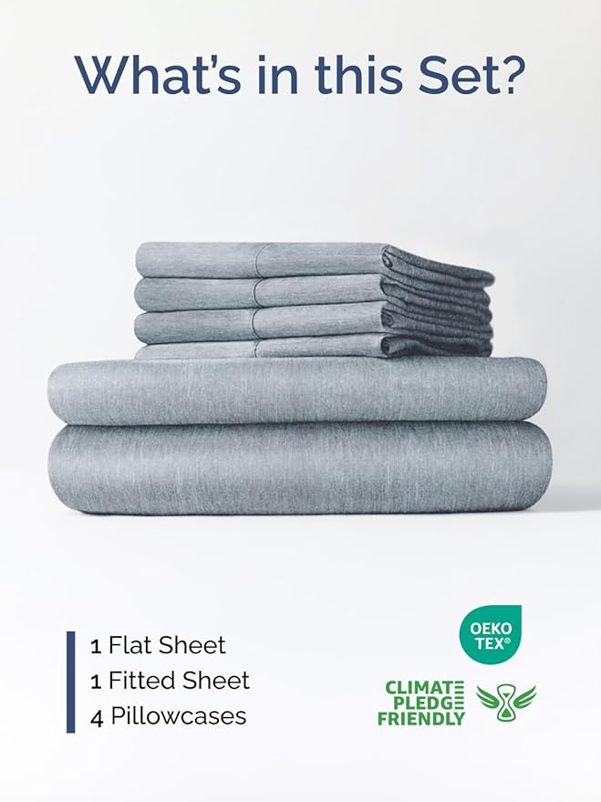 Extra Deep Cal King Sheet Set - 6 Piece Breathable & Cooling Sheets - Hotel Luxury Bed Sheets Set - Easy Fit - Soft, Wrinkle Free & Comfy Sheets Set - Heathered Blue Sheet Set w/Extra Deep Pockets
