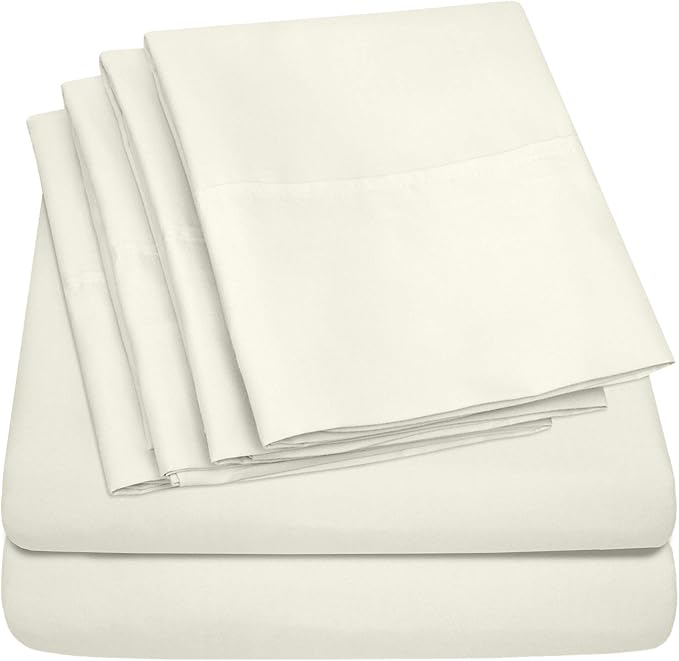 Sweet Home Collection 6 Piece Bed Sheets 1500 Supreme Collection Microfiber Deep Pocket Set-Extra Pillow Cases, Value, Queen, Ivory