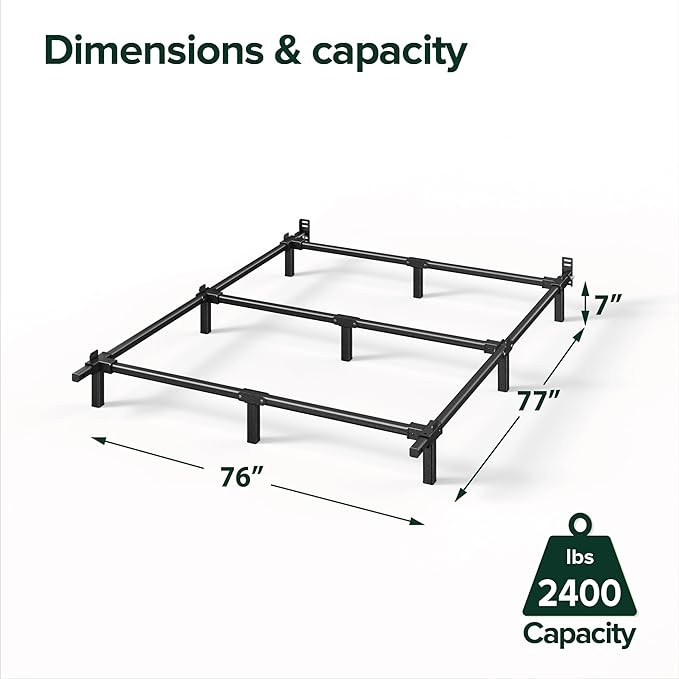 ZINUS 7 Inch Compack® Metal Bed Frame, Support Bed Frame for Box Spring and Mattress Set, Black, King