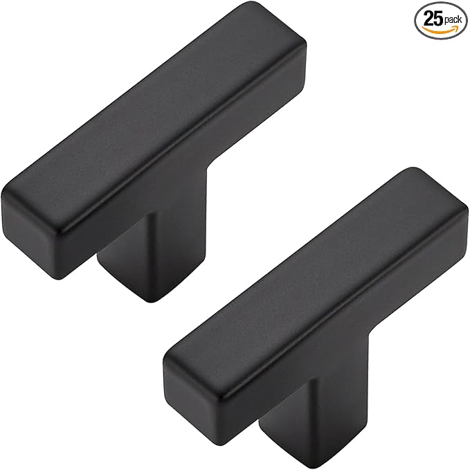 25 Pack Matte Black Cabinet Knobs - Kitchen Cabinet Knobs Black Cabinet Pulls for Kitchen Cabinet Drawer Stainless Steel Dresser Knobs for Cabinet Hardware 2in Length Single Hole Square