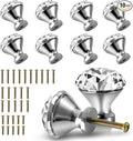 30mm Kitchen Cabinet Knobs Drawer Pull Handle Hardware, Crystal Clear Glass Round Diamond Shape Dresser Closet Bi-fold Door Bathroom Cupboard Desk Nightstand Furniture Decorative Drawer Knobs （10PCS）