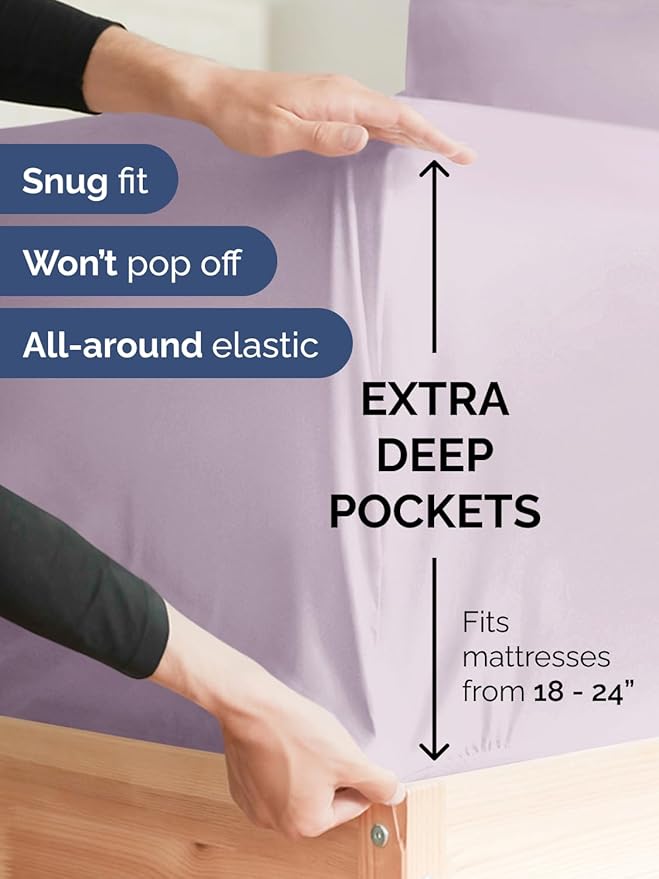 Extra Deep Cal King Sheet Set - 6 Piece Breathable & Cooling Sheets - Hotel Luxury Bed Sheets Set - Easy Fit - Soft, Wrinkle Free & Comfy Sheets Set - Light Lavender Sheet Set w/Extra Deep Pockets