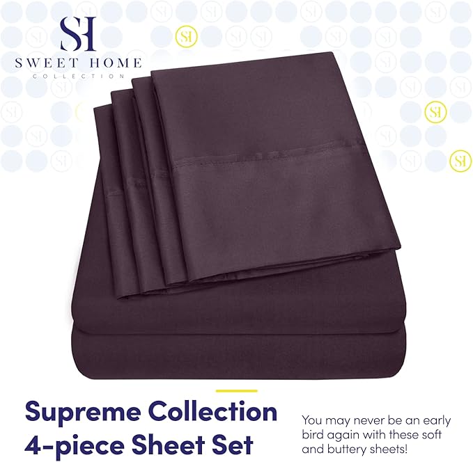 Twin XL Size Bed Sheets - 4 Piece 1500 Supreme Collection Fine Brushed Microfiber Deep Pocket Twin X-Large Sheet Set Bedding - 1 EXTRA PILLOW CASES, GREAT VALUE, Twin XL, Purple