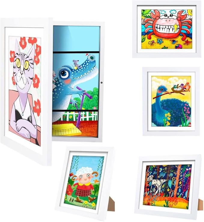 4-Pack Kids Artwork Frames Changeable - Kids Art Frame,Artwork Frames for Kids Art,Children Art Projects Kids Art Frames,8.5x11 Picture Frame for Display Kid Art work,With Storage(White)