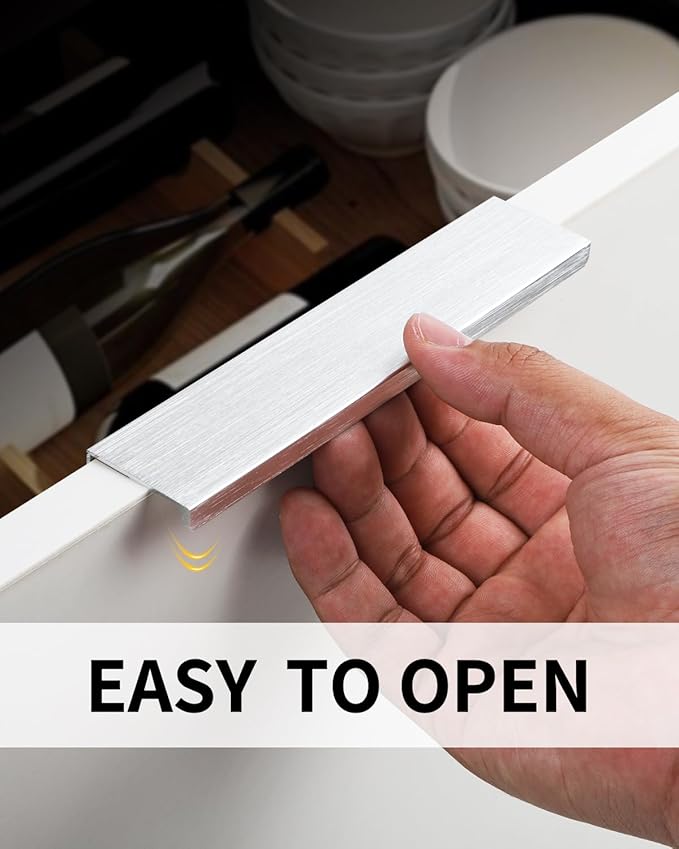 5 Pack 6 inch self Adhesive Cabinet pulls Silvery Cabinet Finger pulls Stick on Handles Cabinet Adhesive Drawer pulls Concealed Edge Seam Handles Flat