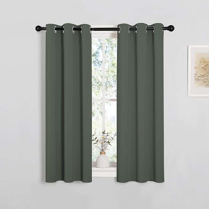 NICETOWN Blackout Curtain Panels for Kitchen, Dark Mallard, 1 Pair, 29 x 40 inches, Thermal Insulated Solid Grommet Top Blackout Draperies/Drapes for Small Window