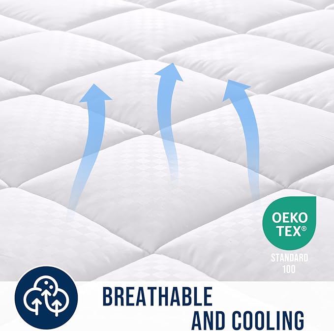 OLANLY California King Quilted Fitted Mattress Pad – Soft Pillow Top Mattress Topper, Down Alternative Fill, Cooling Breathable Mattress Cover, Machine Washable Deep Pocket Mattress Protector, White