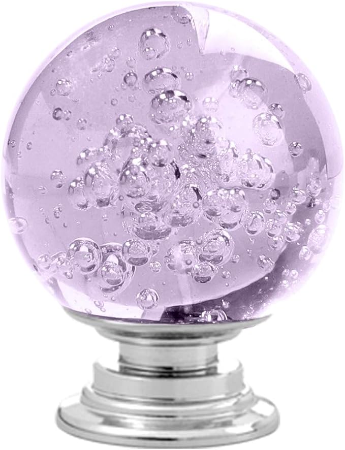12 Pcs 30mm Round Shape Bubble Crystal Glass Cabinet Knobs with Screws Drawer Knob Pull Handle Used for Kitchen, Dresser, Door, Cupboard (Lavender)