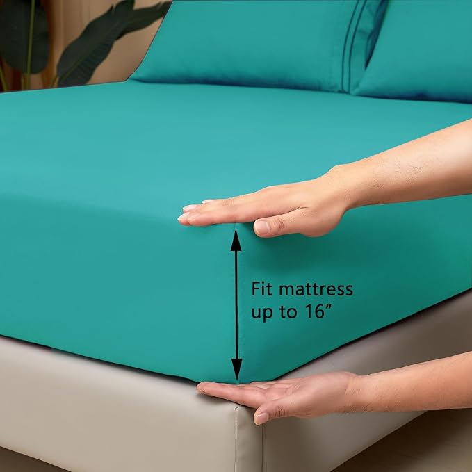 Mejoroom Bed Sheets Set,Extra Soft Luxury King Size Sheets with 15-inch Deep Pocket,Premium Bedding Collection - Soft, Breathable, Wrinkle & Fade Resistant - 4 Piece (King,Teal)