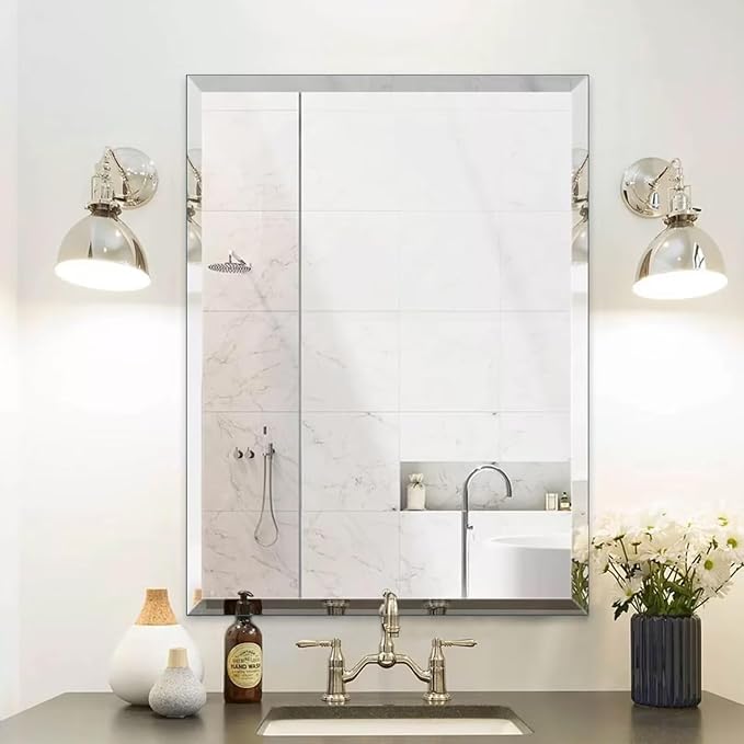 Frameless Mirror for Bathroom Vanity,18x36in Wall Mounted Mirrors for Over Sink Decorative Rectangular Frameless Mirror,With Polished Edge,Hangs Horizontally Or Vertically,Entryways,Room,Shatterproof
