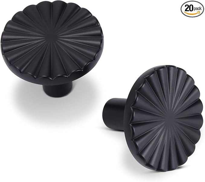 20 Pack Kitchen Cabinet Knobs Round Sunflower Dresser Knob Modern Drawer Hardware Cupboard Handles Furniture Knob for Bathroom Single Hole Knobs for Wardrobe Matte Black TYH-MB-K20