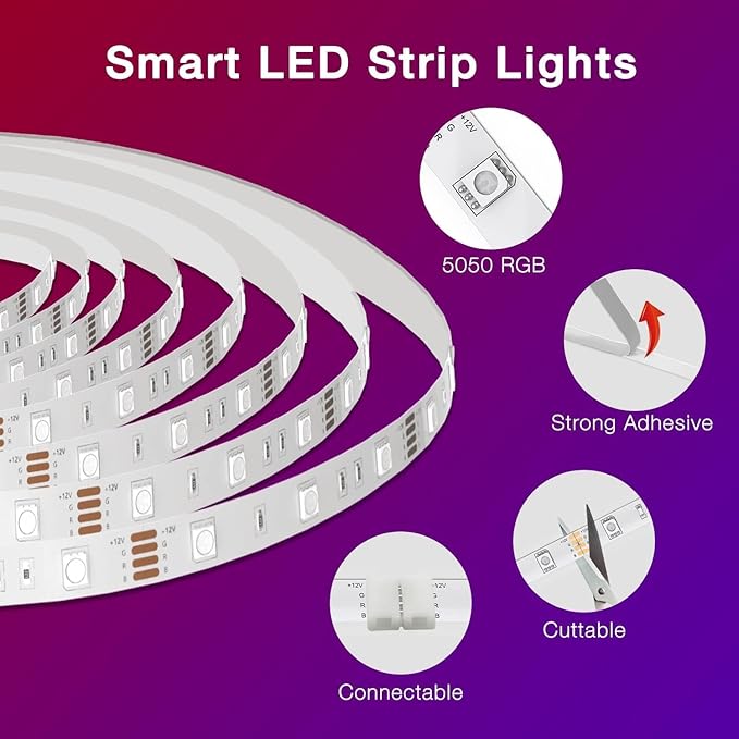 DAYBETTER 130ft Smart WiFi Led Lights, Led Strip Lights Work with Alexa and Google Assistant, App Voice Remote Control Music Sync Color Changing RGB Strip Lighting for Bedroom Room Decor, 65.6ft *2