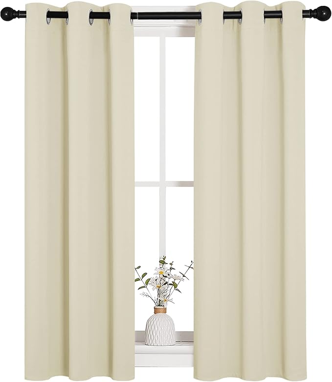 NICETOWN Room Darkening Short Curtain Panels for Small Window, Beige, 2 Panels, W29 x L40 -Inch, Thermal Insulated Grommet Room Darkening Draperies/Drapes for Window