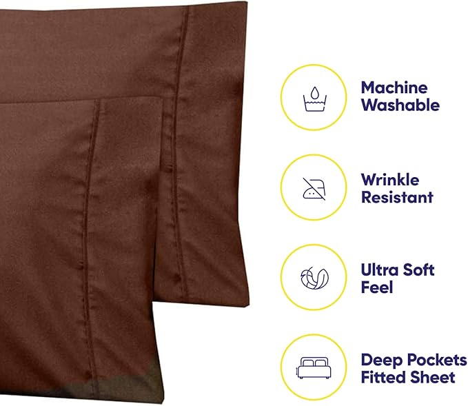 Dobby Stripe Queen Sheets - 6 Piece 1500 Supreme Collection Fine Brushed Microfiber Deep Pocket Queen Sheet Set Bedding - 2 Extra Pillow Cases, Great Value, Queen, Dobby Coffee