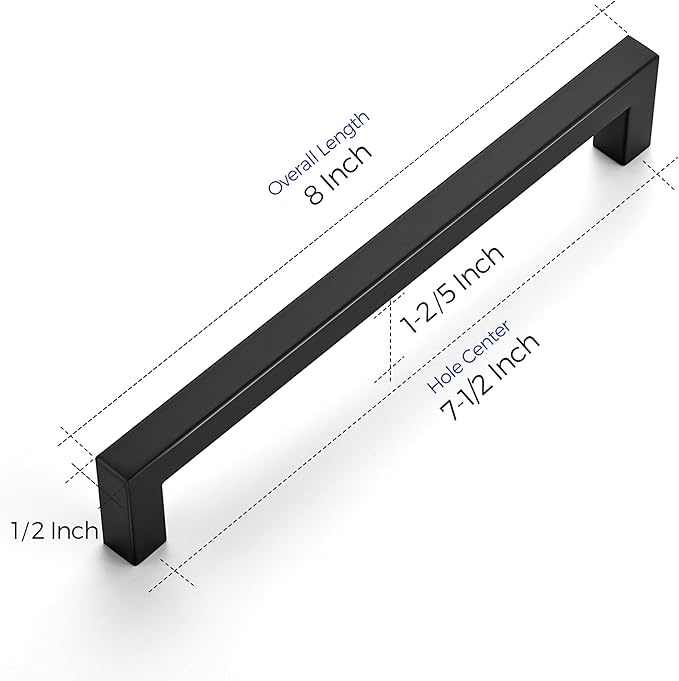 Ravinte 3 Pack Stainless Steel Kitchen Cabinet Handles Matte Black Square Bar Cabinet Pulls Kitchen Drawer Handles Sleek Dresser Drawer Pulls with 7-1/2 inch Hole Centers Flat Black Cabinet Hardware
