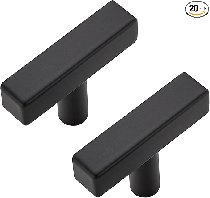20 Pack Black Cabinet Knobs - Sqaure Bar Cabinet Pulls Matte Black Knobs for Kitchen Drawer Stainless Steel Dresser Pulls for Kitchen Hardware 2in Length Single Hole
