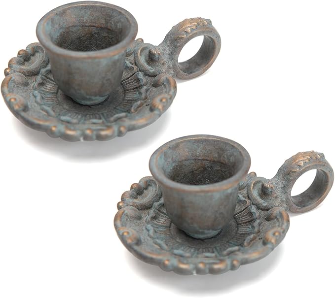 NIKKY HOME Mini Taper Candle Holders Set of 2, Rustic Metal Candlestick for Table Centerpieces, Wedding Decor and Dinner Party, Blue