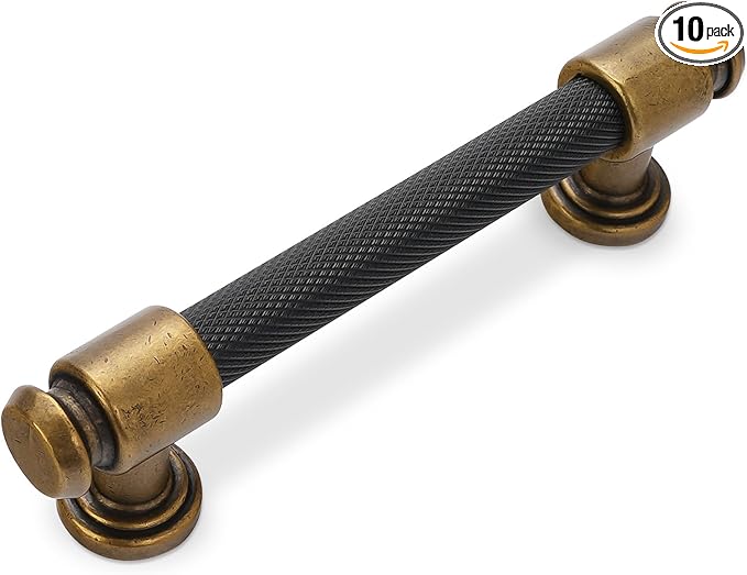 10 Pack 3-3/4 inch(96mm) Black and Antique Brass Kitchen Cabinet Handles Knurled Cabinet Pulls Black Drawer Pulls Kitchen Cabinet Hardware