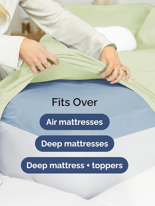 Extra Deep Queen Sheet Set - 6 Piece Breathable & Cooling Sheets - Hotel Luxury Bed Sheets Set - Easy & Secure Fit - Soft, Wrinkle Free & Comfy Sheets Set - Light Sage Sheet Set w/Extra Deep Pockets