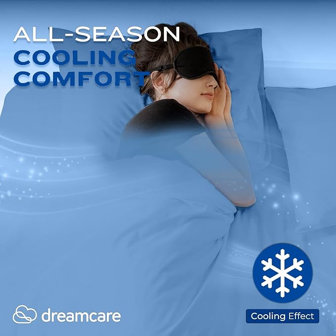 DREAMCARE California King Sheet Sets – 4 pcs Cooling Sheets – up to 21” Deep Cal King Sheets – Hotel Luxury Pillowcases – Superior Softness 100% Fine Microfiber with Side Pocket – Light Blue