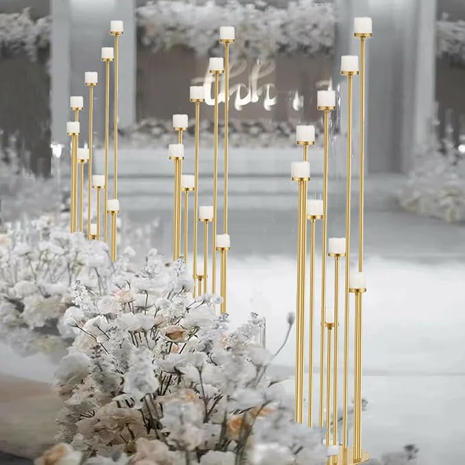 4pcs 9 Arm Candelabra, Floor Candle Holders Tall Set for Wedding Aisle Decoration,Gold Candelabras for Fireplace,Candle Stand Fit for Flameless or Wax