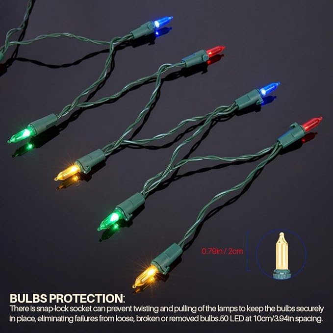 Christmas Lights - Battery Operated String Lights 50 LED String Lights Mini Lights with Auto-Timer and 8 Lighting Modes for Christmas Wreath Party Wedding Garden Home Decoration, Multicolor 2Pack